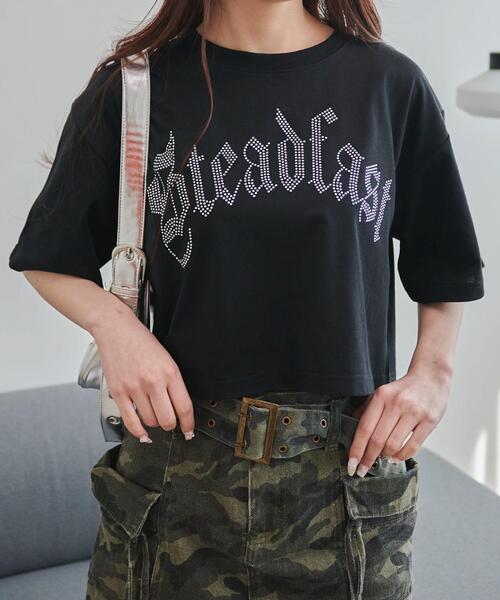 WEGO(ウィゴー)の「WEGO/ラインストーンショートT(Tシャツ/カットソー・レディース・ブラック/ホワイト/その他1・MEDIUM/SMALL)」の1枚目の写真