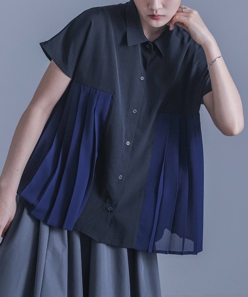 美品✨オーバーサイズ シャツ ブラウス 切り替え kolor 異素材 光沢 セール】サテンオーバーサイズシャツ（シャツ/ブラウス）｜notch