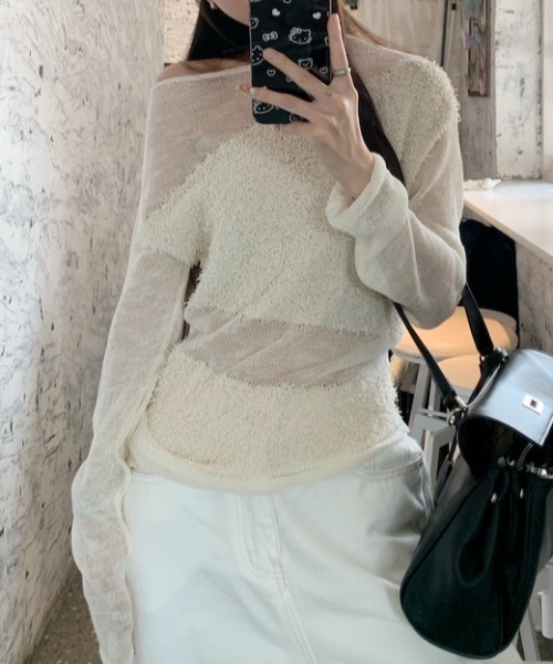 GEMEDA(ジェメダ)の「春夏コーデ 薄手シースルーニット(ニット/セーター・レディース・ブラック/ライトベージュ・M)」の9枚目の写真