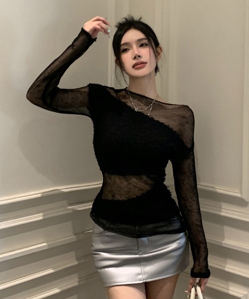 GEMEDA(ジェメダ)の「春夏コーデ 薄手シースルーニット(ニット/セーター・レディース・ブラック/ライトベージュ・M)」の13枚目の写真