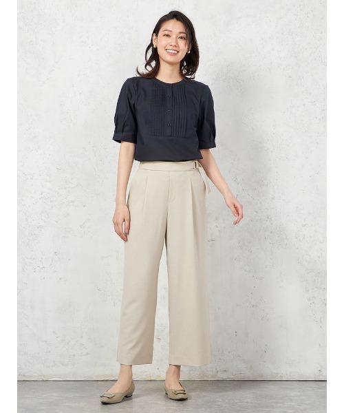 HARUYAMA(ハルヤマ)の「【ウォッシャブル】WALK PLUS サイドタブ ワイドパンツ 麻調メッシュ素材 無地 春夏(スラックス・レディース・サックスブルー/ブラック/ベージュ・L/M/S/LL)」の15枚目の写真
