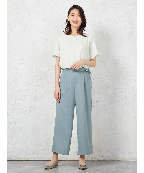 HARUYAMA(ハルヤマ)の「【ウォッシャブル】WALK PLUS サイドタブ ワイドパンツ 麻調メッシュ素材 無地 春夏(スラックス・レディース・サックスブルー/ブラック/ベージュ・L/M/S/LL)」の16枚目の写真