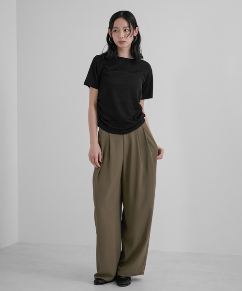 feepur（フェピュール）の「サイドギャザースラブシアーTee（Tシャツ/カットソー・レディース・ブラック/オフホワイト/ブラウン・MEDIUM）」の11枚目の写真