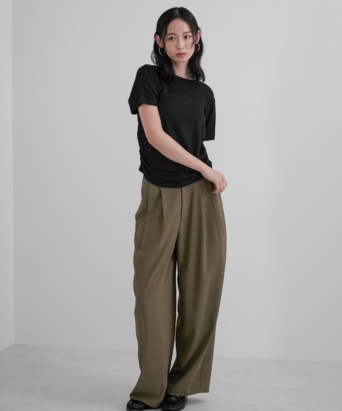 feepur（フェピュール）の「サイドギャザースラブシアーTee（Tシャツ/カットソー・レディース・ブラック/オフホワイト/ブラウン・MEDIUM）」の21枚目の写真