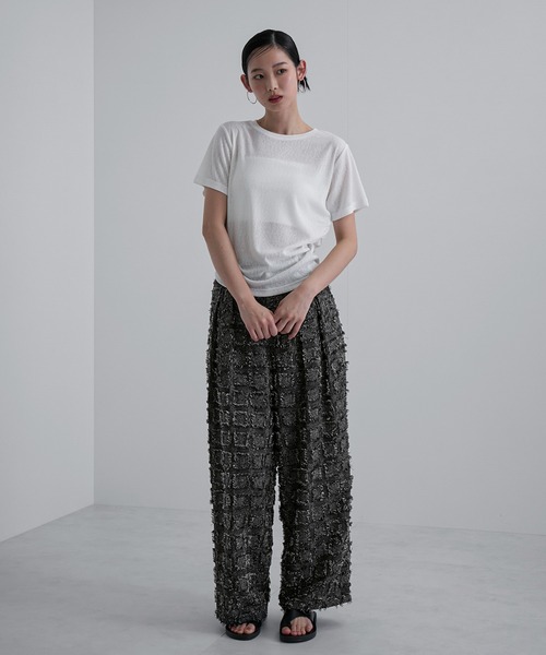 feepur（フェピュール）の「サイドギャザースラブシアーTee（Tシャツ/カットソー・レディース・ブラック/オフホワイト/ブラウン・MEDIUM）」の6枚目の写真