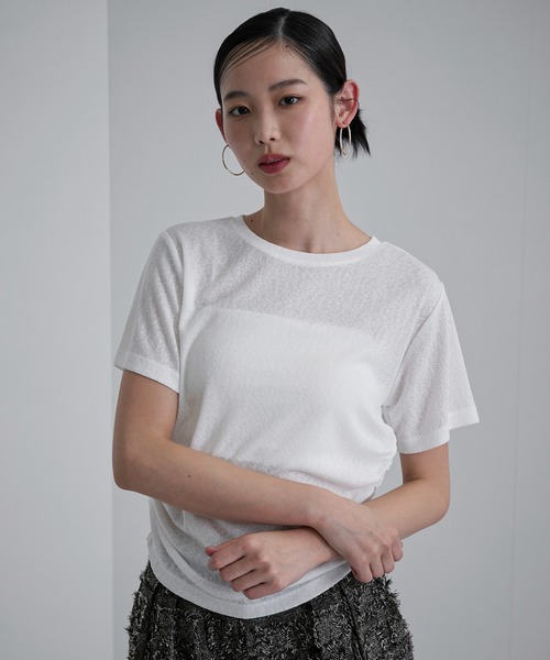feepur（フェピュール）の「サイドギャザースラブシアーTee（Tシャツ/カットソー・レディース・ブラック/オフホワイト/ブラウン・MEDIUM）」の8枚目の写真