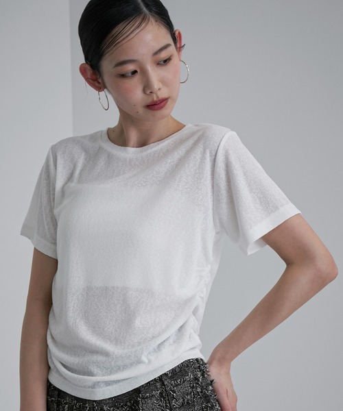 feepur（フェピュール）の「サイドギャザースラブシアーTee（Tシャツ/カットソー・レディース・ブラック/オフホワイト/ブラウン・MEDIUM）」の9枚目の写真