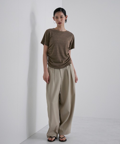 feepur（フェピュール）の「サイドギャザースラブシアーTee（Tシャツ/カットソー・レディース・ブラック/オフホワイト/ブラウン・MEDIUM）」の14枚目の写真