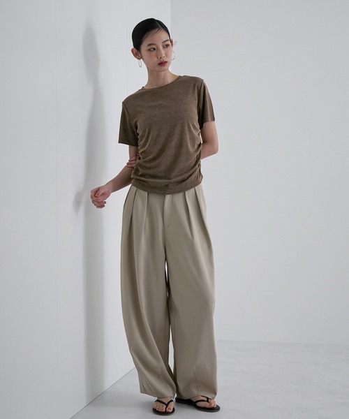 feepur（フェピュール）の「サイドギャザースラブシアーTee（Tシャツ/カットソー・レディース・ブラック/オフホワイト/ブラウン・MEDIUM）」の15枚目の写真