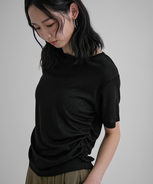 feepur（フェピュール）の「サイドギャザースラブシアーTee（Tシャツ/カットソー・レディース・ブラック/オフホワイト/ブラウン・MEDIUM）」の12枚目の写真