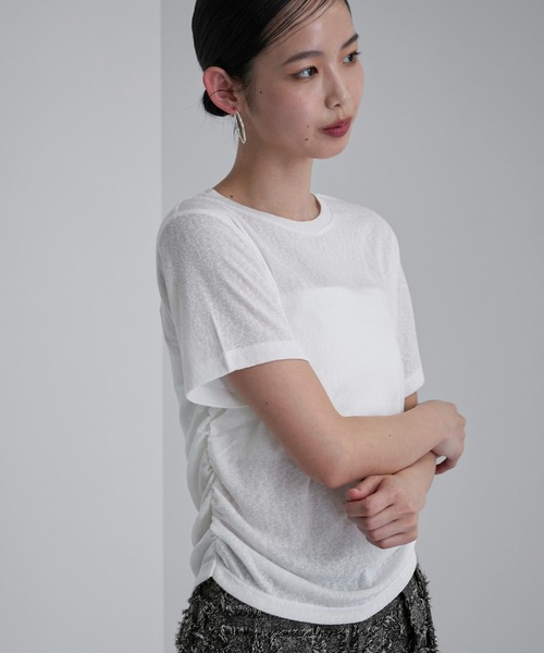 feepur（フェピュール）の「サイドギャザースラブシアーTee（Tシャツ/カットソー・レディース・ブラック/オフホワイト/ブラウン・MEDIUM）」の10枚目の写真