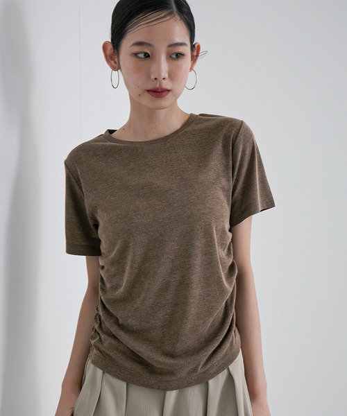 feepur（フェピュール）の「サイドギャザースラブシアーTee（Tシャツ/カットソー・レディース・ブラック/オフホワイト/ブラウン・MEDIUM）」の18枚目の写真