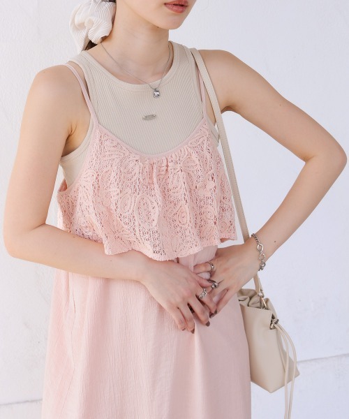 Bab(バブ)の「【S・Mサイズ展開】コード刺繍使いキャミワンピース(ワンピース・レディース・アイボリー/ブラック/ピンク・S/M)」の6枚目の写真