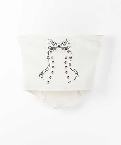 me+em select(ミームセレクト)の「【 2color 】クロスグランジロゴベアトップス / cross grunge logo bare tops(その他トップス・レディース・アイボリー/ブラック・FREE)」の12枚目の写真