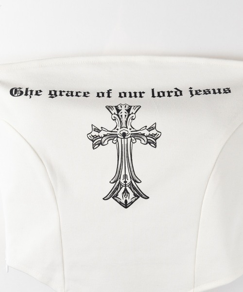 me+em select(ミームセレクト)の「【 2color 】クロスグランジロゴベアトップス / cross grunge logo bare tops(その他トップス・レディース・アイボリー/ブラック・FREE)」の15枚目の写真