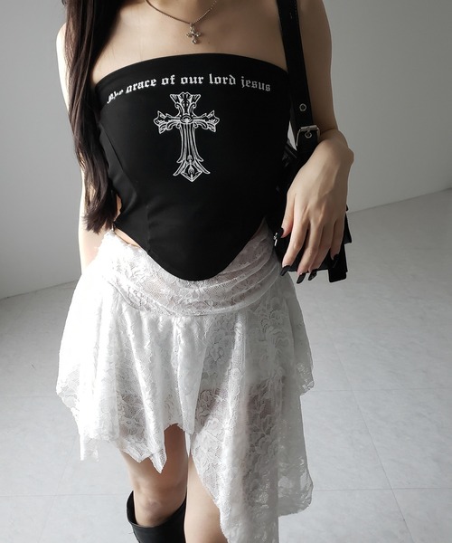 me+em select（ミームセレクト）の「【 ２color 】クロスグランジロゴベアトップス ／ cross grunge logo bare tops（その他トップス・レディース・アイボリー/ブラック・FREE）」の15枚目の写真
