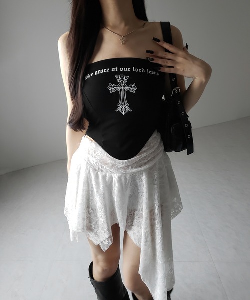 me+em select（ミームセレクト）の「【 ２color 】クロスグランジロゴベアトップス ／ cross grunge logo bare tops（その他トップス・レディース・アイボリー/ブラック・FREE）」の17枚目の写真