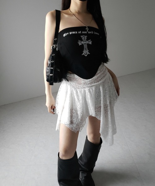 me+em select（ミームセレクト）の「【 ２color 】クロスグランジロゴベアトップス ／ cross grunge logo bare tops（その他トップス・レディース・アイボリー/ブラック・FREE）」の20枚目の写真
