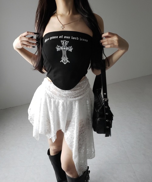 me+em select（ミームセレクト）の「【 ２color 】クロスグランジロゴベアトップス ／ cross grunge logo bare tops（その他トップス・レディース・アイボリー/ブラック・FREE）」の22枚目の写真