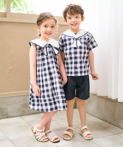 apres les cours(アプレレクール)の「【リンク】セーラーカラー半袖シャツ(シャツ/ブラウス・キッズ・ネイビー/オフホワイト・80/90/100/110/120/130)」の20枚目の写真