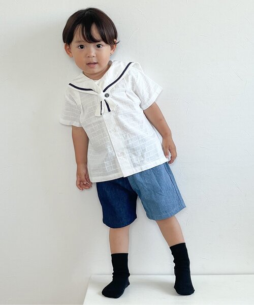 apres les cours(アプレレクール)の「【リンク】セーラーカラー半袖シャツ(シャツ/ブラウス・キッズ・ネイビー/オフホワイト・80/90/100/110/120/130)」の17枚目の写真