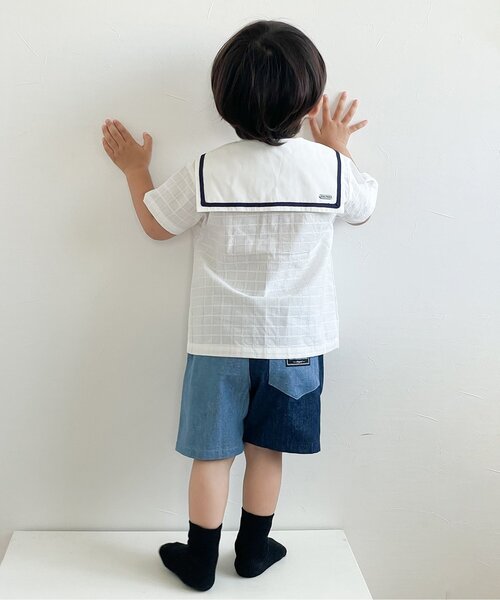 apres les cours(アプレレクール)の「【リンク】セーラーカラー半袖シャツ(シャツ/ブラウス・キッズ・ネイビー/オフホワイト・80/90/100/110/120/130)」の16枚目の写真