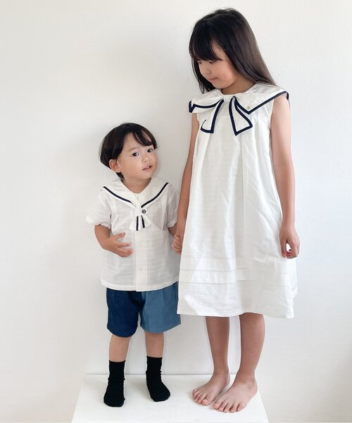 apres les cours(アプレレクール)の「【リンク】セーラーカラー半袖シャツ(シャツ/ブラウス・キッズ・ネイビー/オフホワイト・80/90/100/110/120/130)」の15枚目の写真