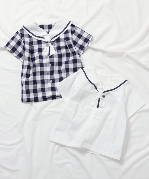 apres les cours(アプレレクール)の「【リンク】セーラーカラー半袖シャツ(シャツ/ブラウス・キッズ・ネイビー/オフホワイト・80/90/100/110/120/130)」の14枚目の写真