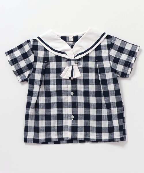 apres les cours(アプレレクール)の「【リンク】セーラーカラー半袖シャツ(シャツ/ブラウス・キッズ・ネイビー/オフホワイト・80/90/100/110/120/130)」の11枚目の写真