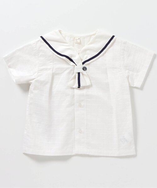 apres les cours(アプレレクール)の「【リンク】セーラーカラー半袖シャツ(シャツ/ブラウス・キッズ・ネイビー/オフホワイト・80/90/100/110/120/130)」の10枚目の写真