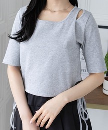 clear（クリア）の「ストラップクロップド5分袖トップス[スタイルアップ 韓国ファッション 春ニット]≪SS新作≫（Tシャツ/カットソー・レディース）」