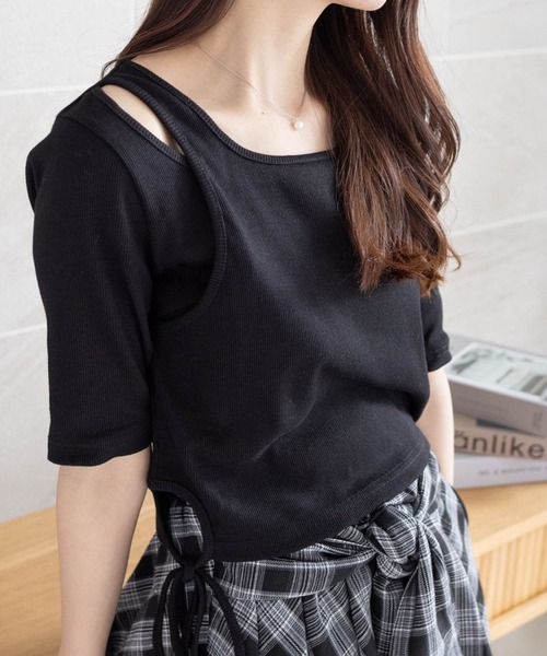 トップス yu Amazon | [YOTORISAKI] ショートTシャツ セクシートップス 胸