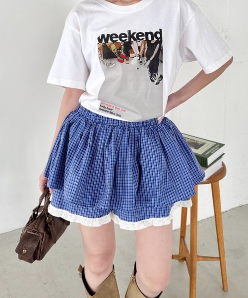 レイヤードチェックショートパンツ セール】レイヤードデザインチェックショートパンツ（その他