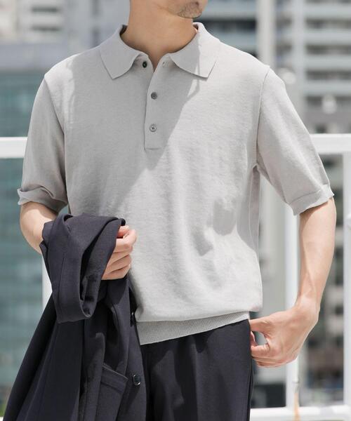 URBAN RESEARCH ROSSO MEN（アーバンリサーチロッソメン）の「『UR TECH ひやサラクール』AIRDRY半袖ニットポロ（ポロシャツ・メンズ・ネイビー/ライトグレー/チャコールグレー/カーキ・MEDIUM/LARGE）」の2枚目の写真