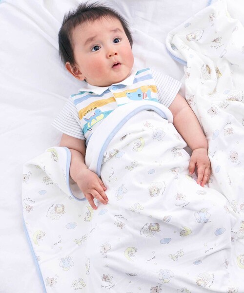 SLAP SLIP BABY（スラップスリップベビー）の「【お揃い/接触冷感】アニマルフルーツプリント柄ひんやり2wayおくるみベビー（おくるみ・キッズ・ブルー系その他/イエロー系その他・FREE）」の3枚目の写真