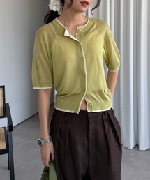 MUHET(~G[^)two-tone sheer crew neck cardigan / VA[oCJ[N[lbNJ[fBK(J[fBK/{)