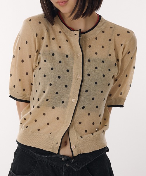 MUHET（ミュエータ）の「two-tone sheer crew neck cardigan / シアーバイカラークルーネックカーディガン（カーディガン/ボレロ・レディース・グレー/アイボリー/ベージュ/ネイビー/ライトグリーン・FREE）」の16枚目の写真