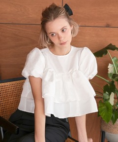 peplum puff sleeve tops（ペプラムパフスリーブトップス）（Tシャツ 
