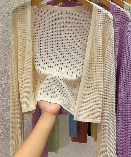 shoppinggo(ショッピングゴー)の「サマーカーディガン 透かし編み(カーディガン/ボレロ・レディース・ベージュ/ホワイト/グリーン/ブラック/ブルー・FREE)」の4枚目の写真