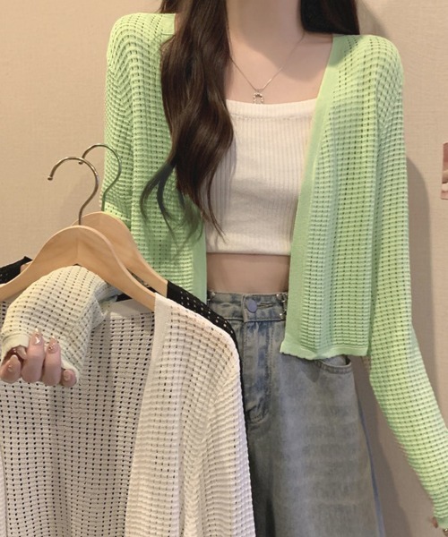 shoppinggo(ショッピングゴー)の「サマーカーディガン 透かし編み(カーディガン/ボレロ・レディース・ベージュ/ホワイト/グリーン/ブラック/ブルー・FREE)」の5枚目の写真