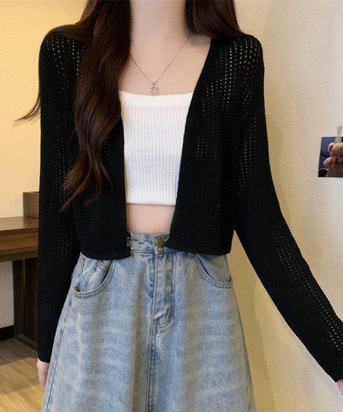 shoppinggo(ショッピングゴー)の「サマーカーディガン 透かし編み(カーディガン/ボレロ・レディース・ベージュ/ホワイト/グリーン/ブラック/ブルー・FREE)」の3枚目の写真