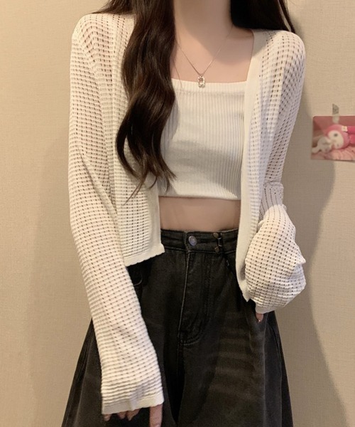shoppinggo(ショッピングゴー)の「サマーカーディガン 透かし編み(カーディガン/ボレロ・レディース・ベージュ/ホワイト/グリーン/ブラック/ブルー・FREE)」の7枚目の写真