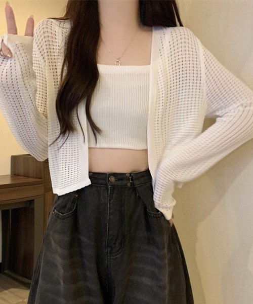 shoppinggo(ショッピングゴー)の「サマーカーディガン 透かし編み(カーディガン/ボレロ・レディース・ベージュ/ホワイト/グリーン/ブラック/ブルー・FREE)」の10枚目の写真
