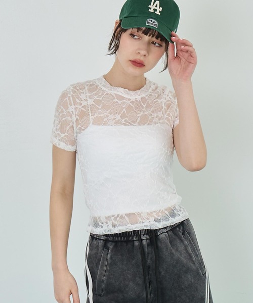 ANAP(アナップ)の「レース Tシャツ 半袖(Tシャツ/カットソー・レディース・ホワイト/ブラック・FREE)」の3枚目の写真