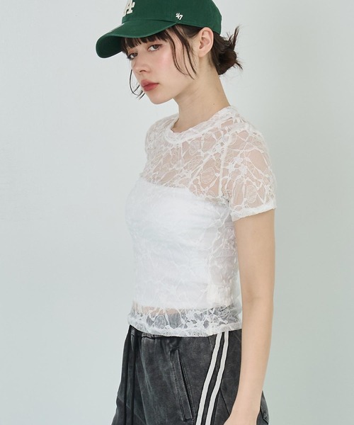 ANAP(アナップ)の「レース Tシャツ 半袖(Tシャツ/カットソー・レディース・ホワイト/ブラック・FREE)」の4枚目の写真