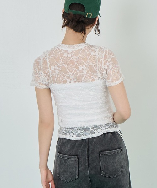 ANAP(アナップ)の「レース Tシャツ 半袖(Tシャツ/カットソー・レディース・ホワイト/ブラック・FREE)」の5枚目の写真