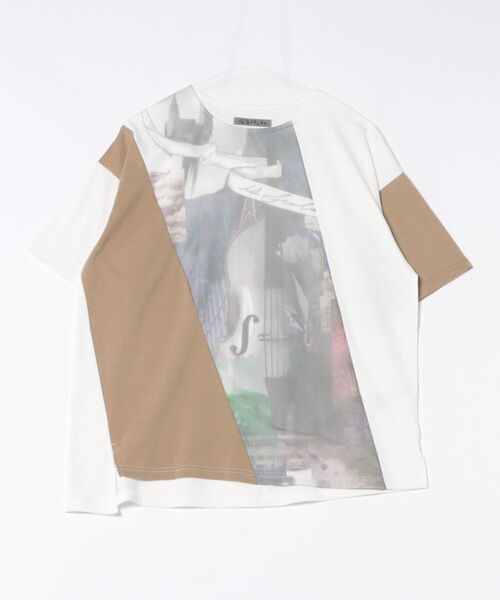 セール】552202：アートコラージュ チュール重ね切替Tシャツ（T