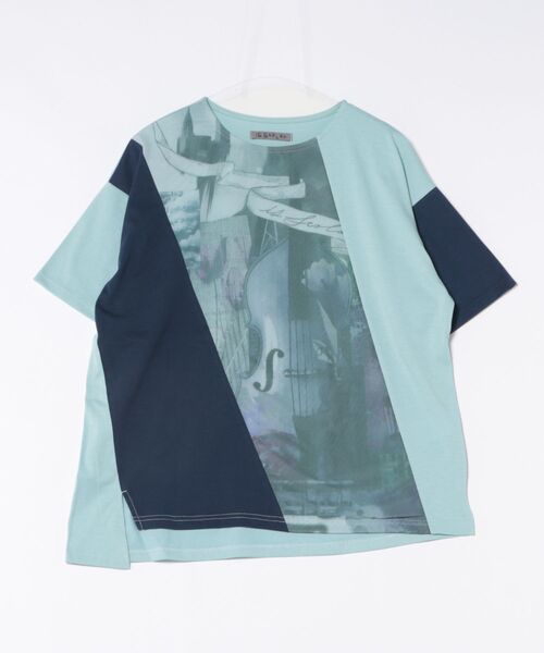 セール】552202：アートコラージュ チュール重ね切替Tシャツ（T