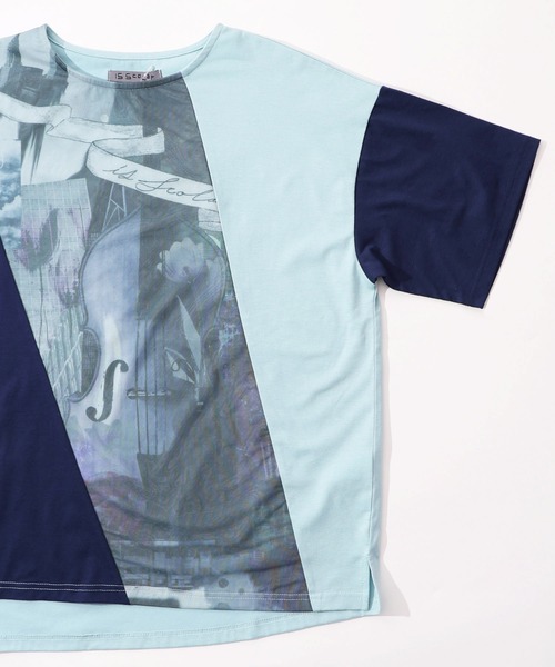 セール】552202：アートコラージュ チュール重ね切替Tシャツ（T