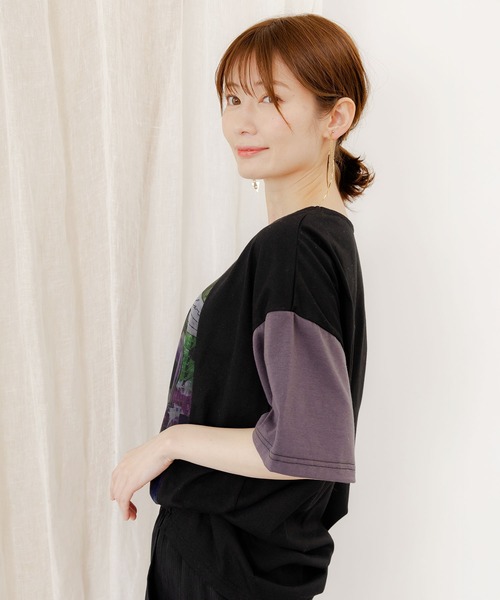 Tシャツ SALE is ScoLar イズ スカラー 552202 アートコラージュ チュール重ね切替Tシャツ トップス フェミニン ガーリー 原宿系 個性的 ポイント 552202：アートコラージュ チュール重ね切替Tシャツの通販-ScoLar